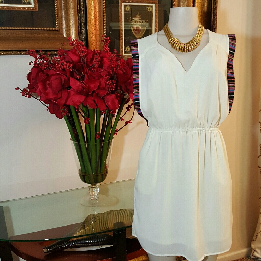 Very J Sheer Dress with Africa Print Trim size L